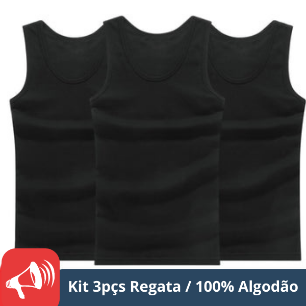 Kit. 3pçs Regata Basic CB - 100% Algodão - LOJA SPORTECH 