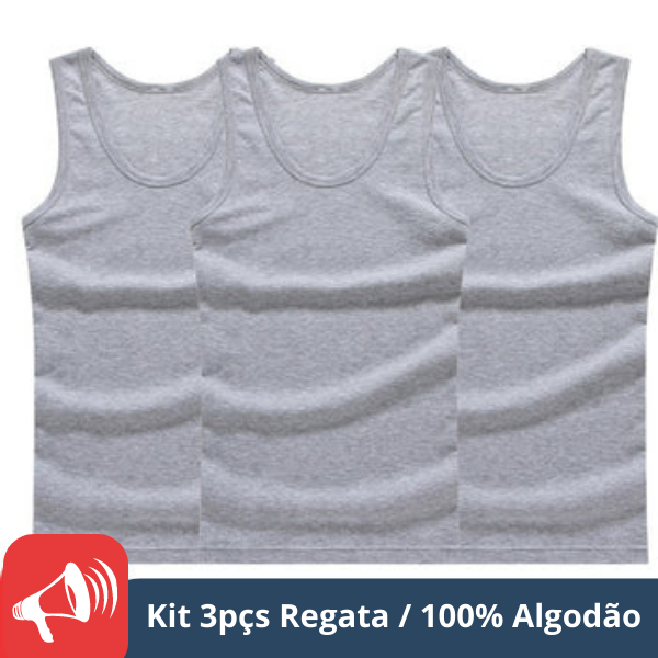 Kit. 3pçs Regata Basic CB - 100% Algodão - LOJA SPORTECH 