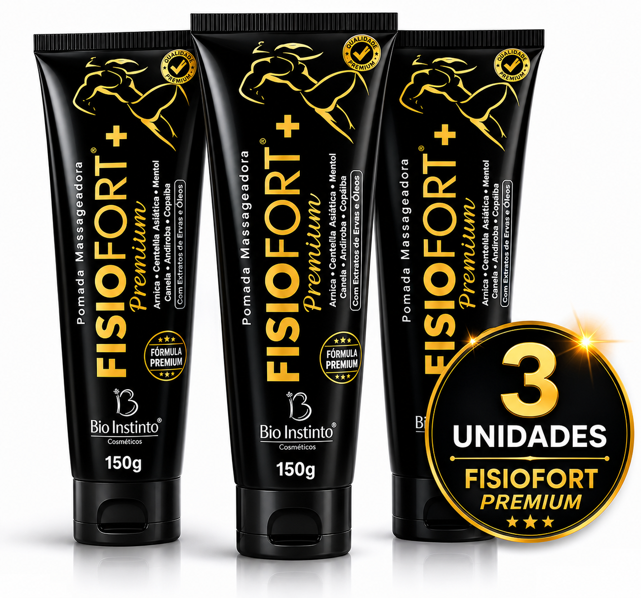 Kit 3 Pomadas Fisiofort Premium Bio 150g