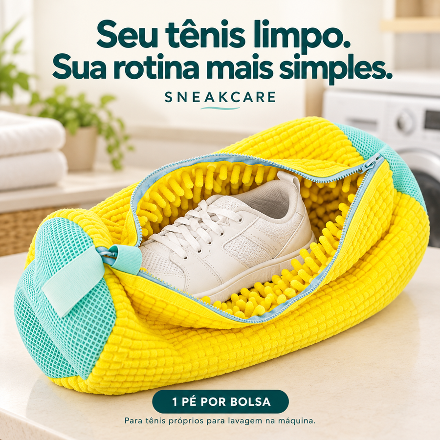Seu tênis limpo. Sua rotina mais simples. Uma bolsa por pé.